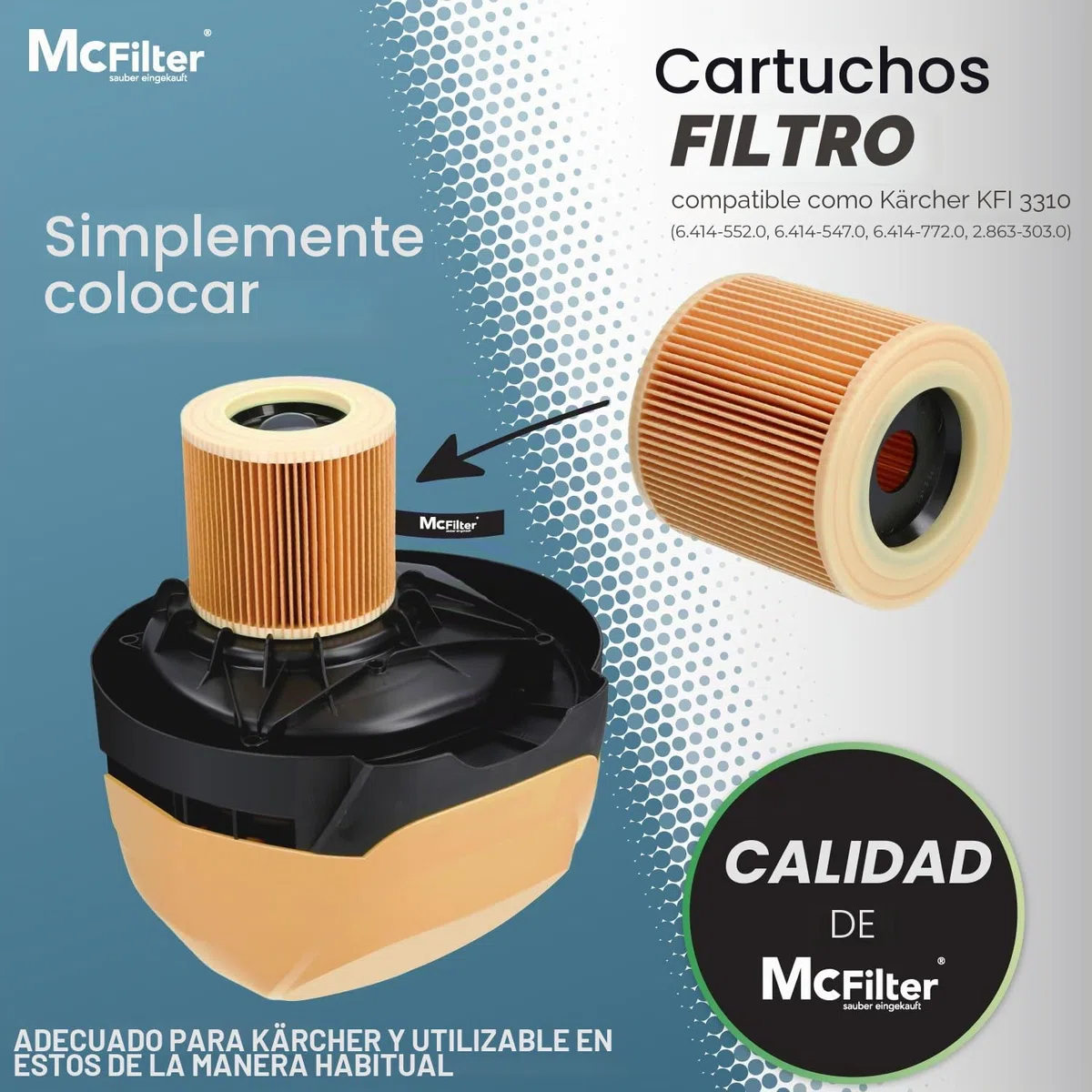 Filtro aspiradora Karcher WD3 WD2, 3 filtros cartucho compatibles con Kärcher, repuesto KFI 3310 para seco húmedo SE 4001 SE 4002 MV2 MV3, sustituye 6.414-552.0 6.414-772.0 - McFilter 3 uds