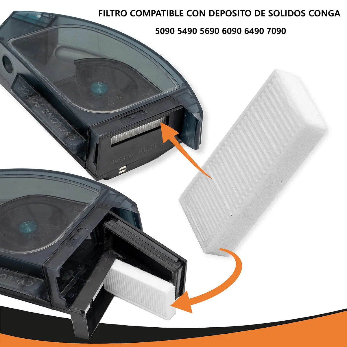 Pack 6 Filtros Hepa para deposito de solidos de Cecotec Conga Series 5090, 6090 y 7090 Filtros HEPA para robot aspirador