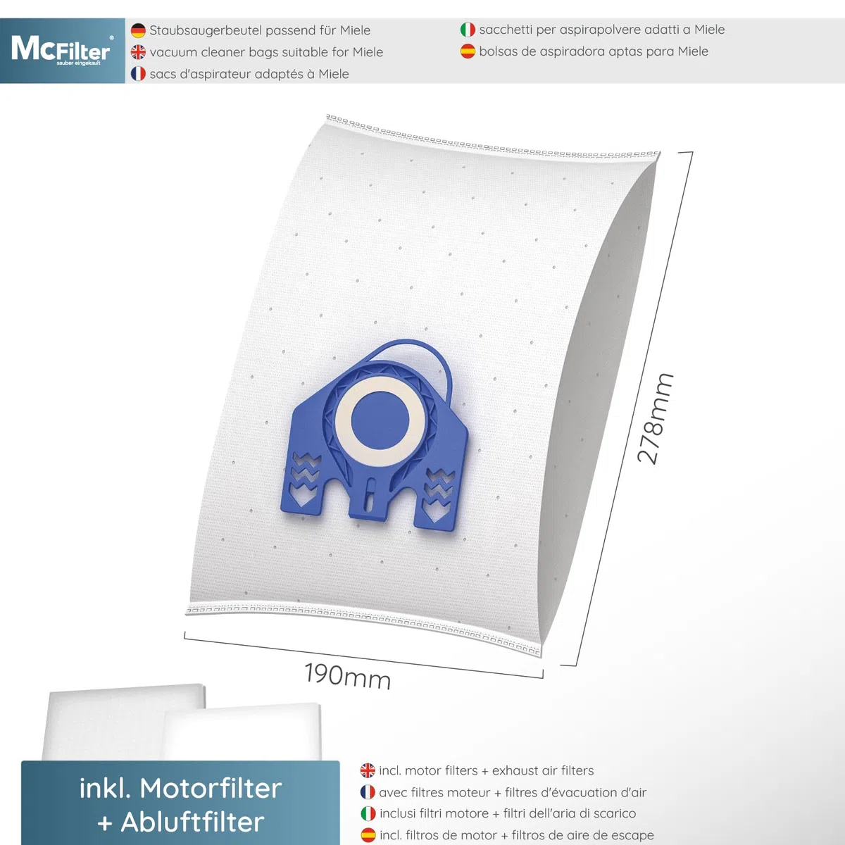 McFilter | 10 bolsas de aspiradora adecuadas para aspiradoras Miele Gn | Complete C3 Cat & Dog PowerLine | como miele 9917730 | con filtros | Bolsas de filtro de vellón | 5 capas