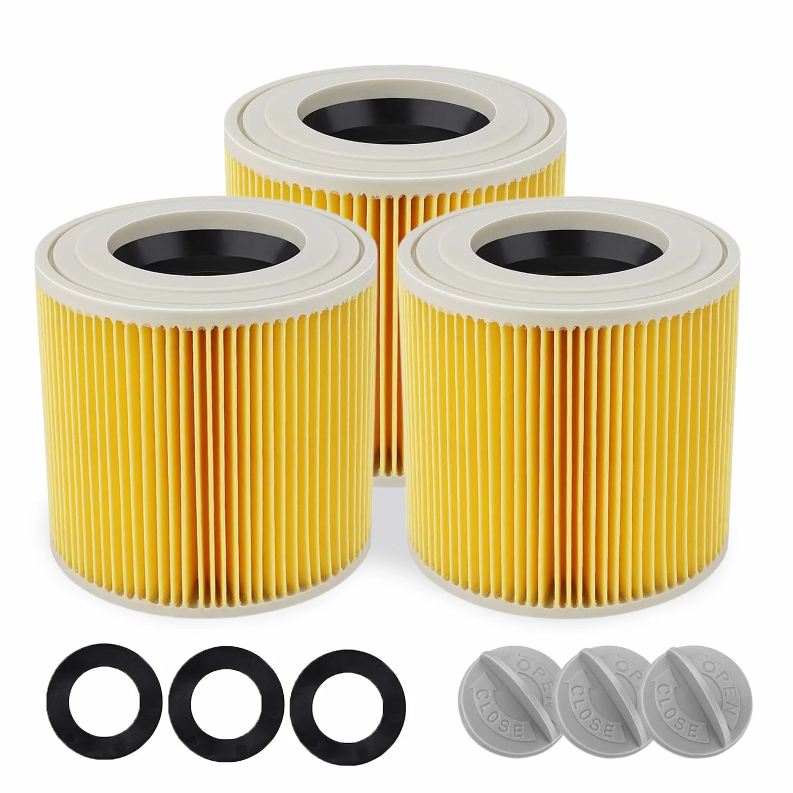 Pack de 3 filtros compatibles con aspiradoras Kärcher WD3, WD2, WD1, MV3, MV2, A, K, KNT, NT, SE, VC, reemplazo para filtro original, filtro aspiradora Kärcher.