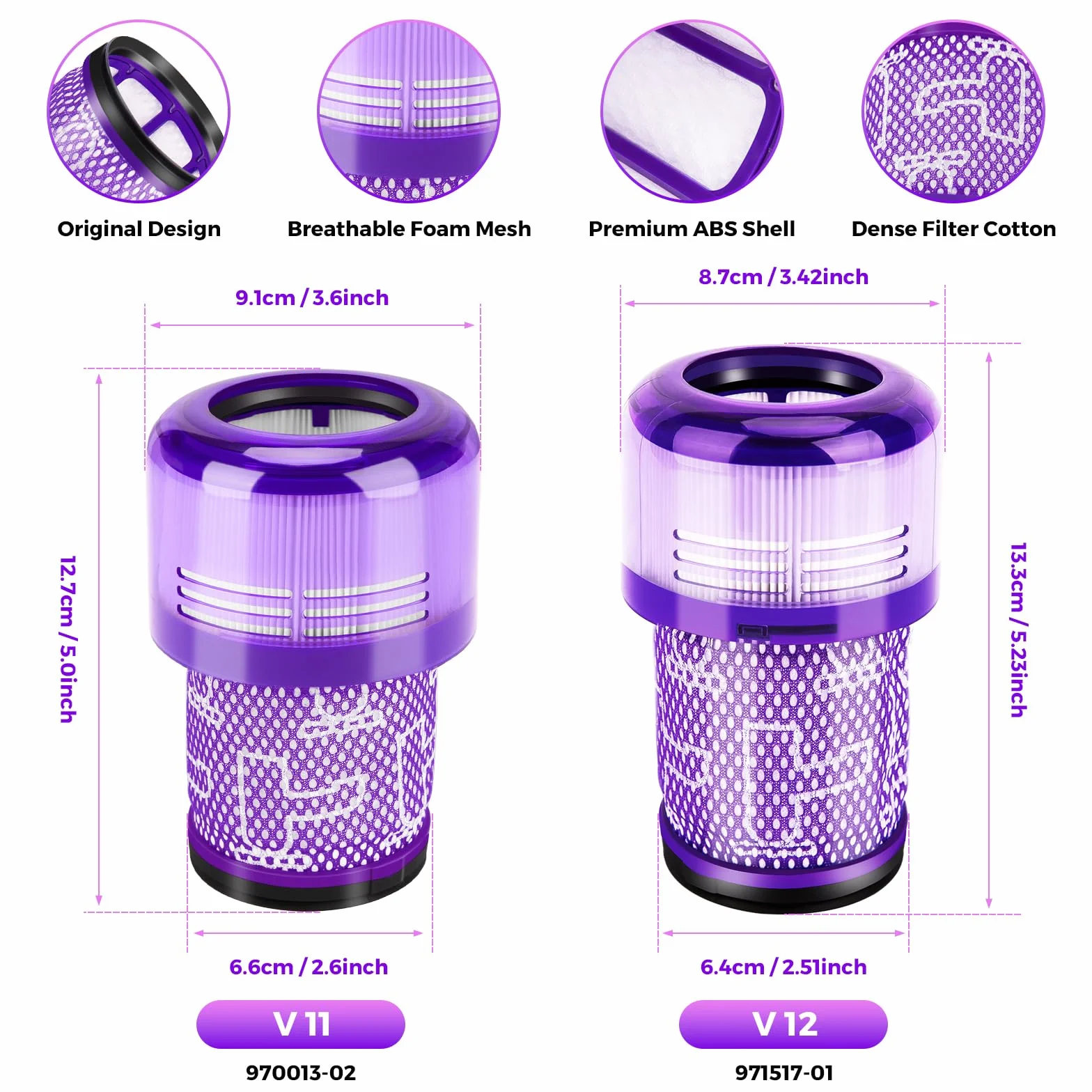 Filtro para Dyson V11,3 Pack Reemplazo para vacío inalámbrico V11, Filtro para Dyson V15 V11 SV14 SV17SV22 Detect Animal Absolute Extra Pro Torque Drive Vacuum.Reemplace # 970013-02