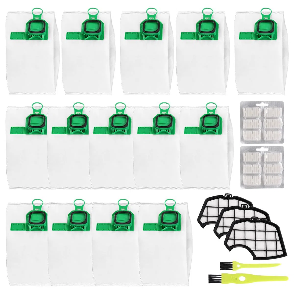 14 Bolsas Aspiradora Compatibles con Vorwerk Folletto Kobold VK140 VK150 FP140 FP150 Universal Bolsa Microfibra Repuesto Kit de Accesorios con 3 Filtros de Motor, 2 Cepillos Limpios, 12 Ambientador
