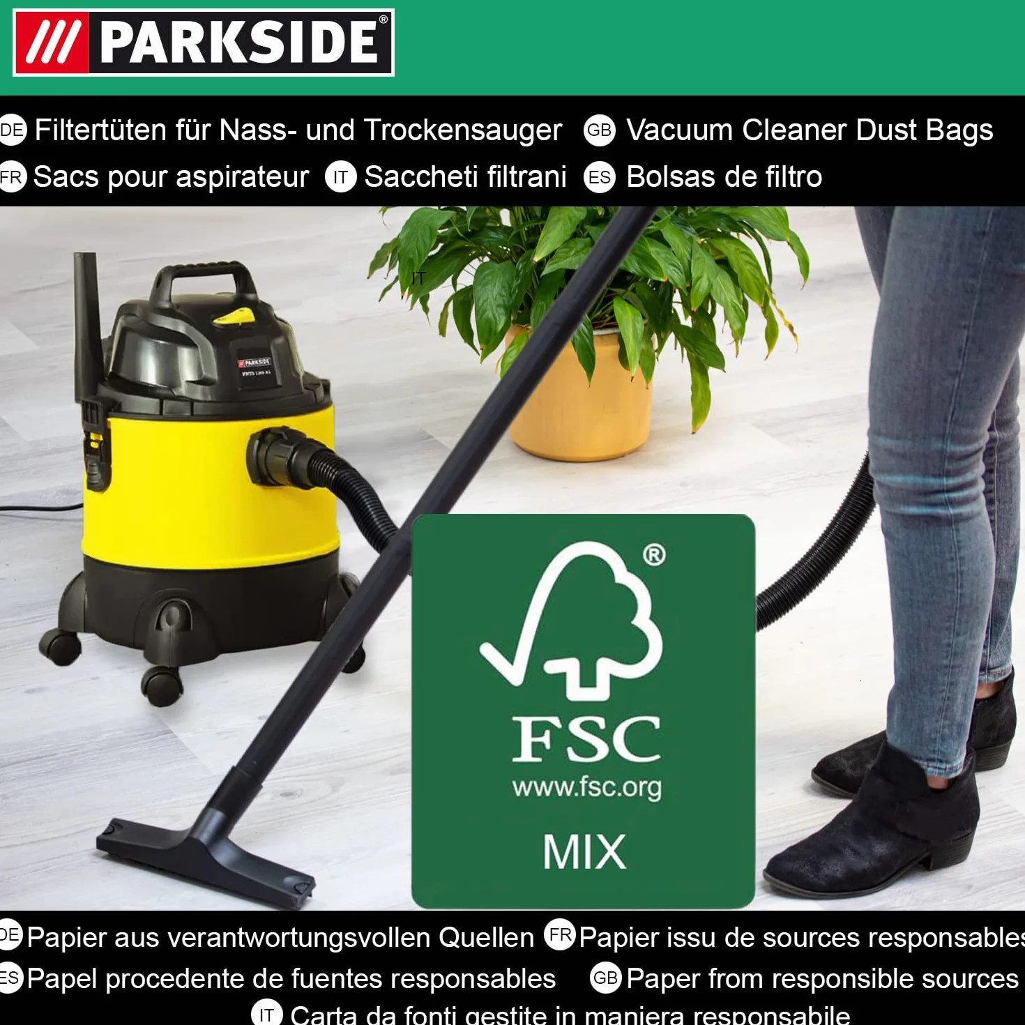10 bolsas originales Parkside Lidl para aspiradoras en seco y húmedo PWD 25, 30, PNTS 23, 30, 1400, 1500 A1, A2, B1, C1, D1, B2, B3, E2, C4, D5, F2, H4