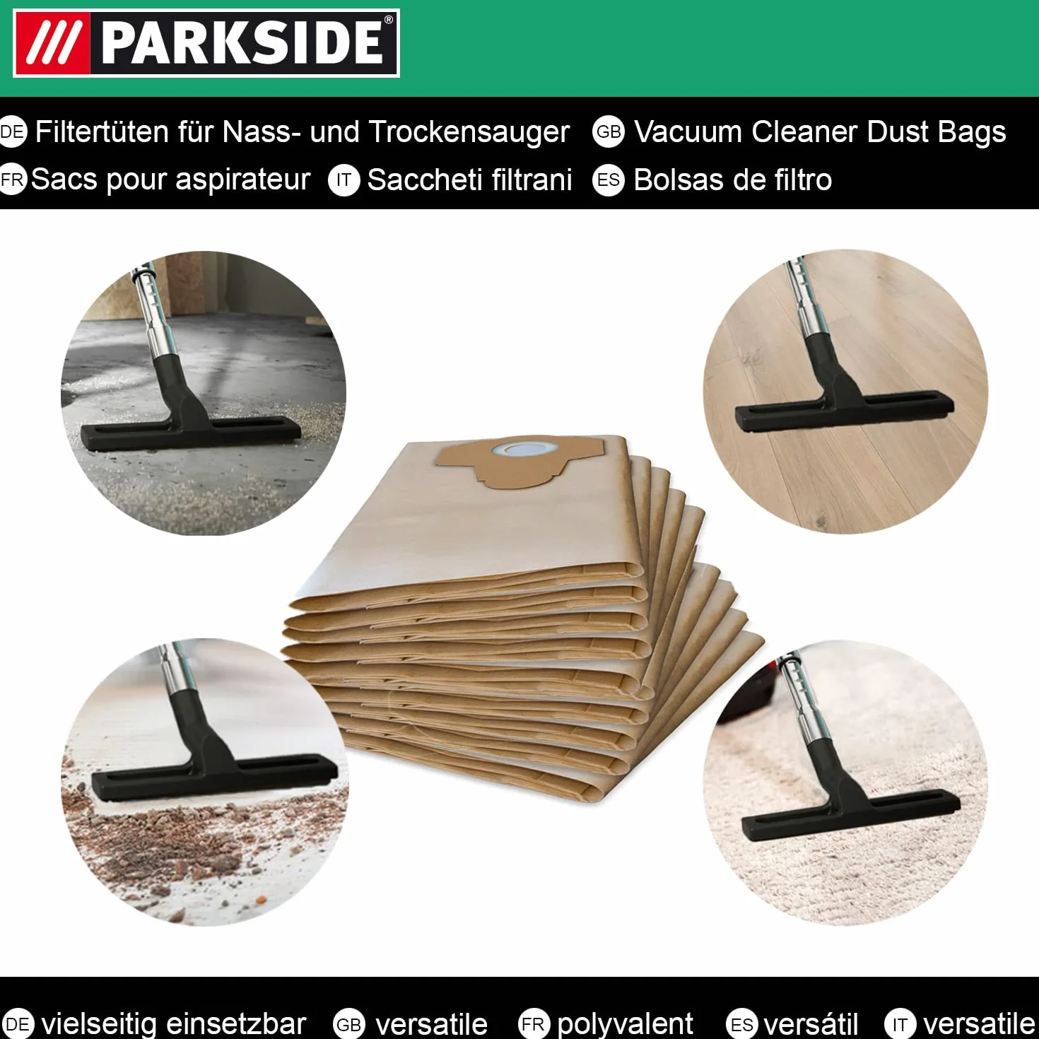 10 bolsas originales Parkside Lidl para aspiradoras en seco y húmedo PWD 25, 30, PNTS 23, 30, 1400, 1500 A1, A2, B1, C1, D1, B2, B3, E2, C4, D5, F2, H4