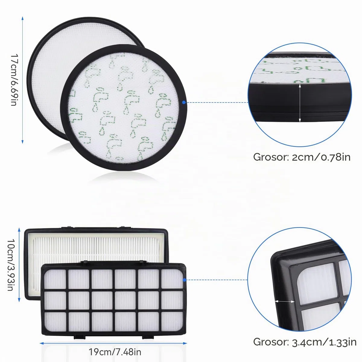2 Filtros de Repuesto para Rowenta Silence Force/X-Trem Power Cyclonic | RO6941EA RO6963EA RO6921EA RO7230EA RO7260EA RO6921EA RO7230EA RO7260EA