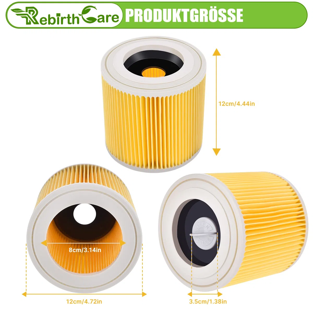 Rebirthcare WD3 filtro para Kärcher WD3 Premium WD2 WD3 WD3P WD1 MV2 MV3 A2604 A2004 A2204 A2054 SE4001 SE4002 cartucho filtro recambio aspiradora para karcher 6.414-552.0/64145520 (HT-2p)
