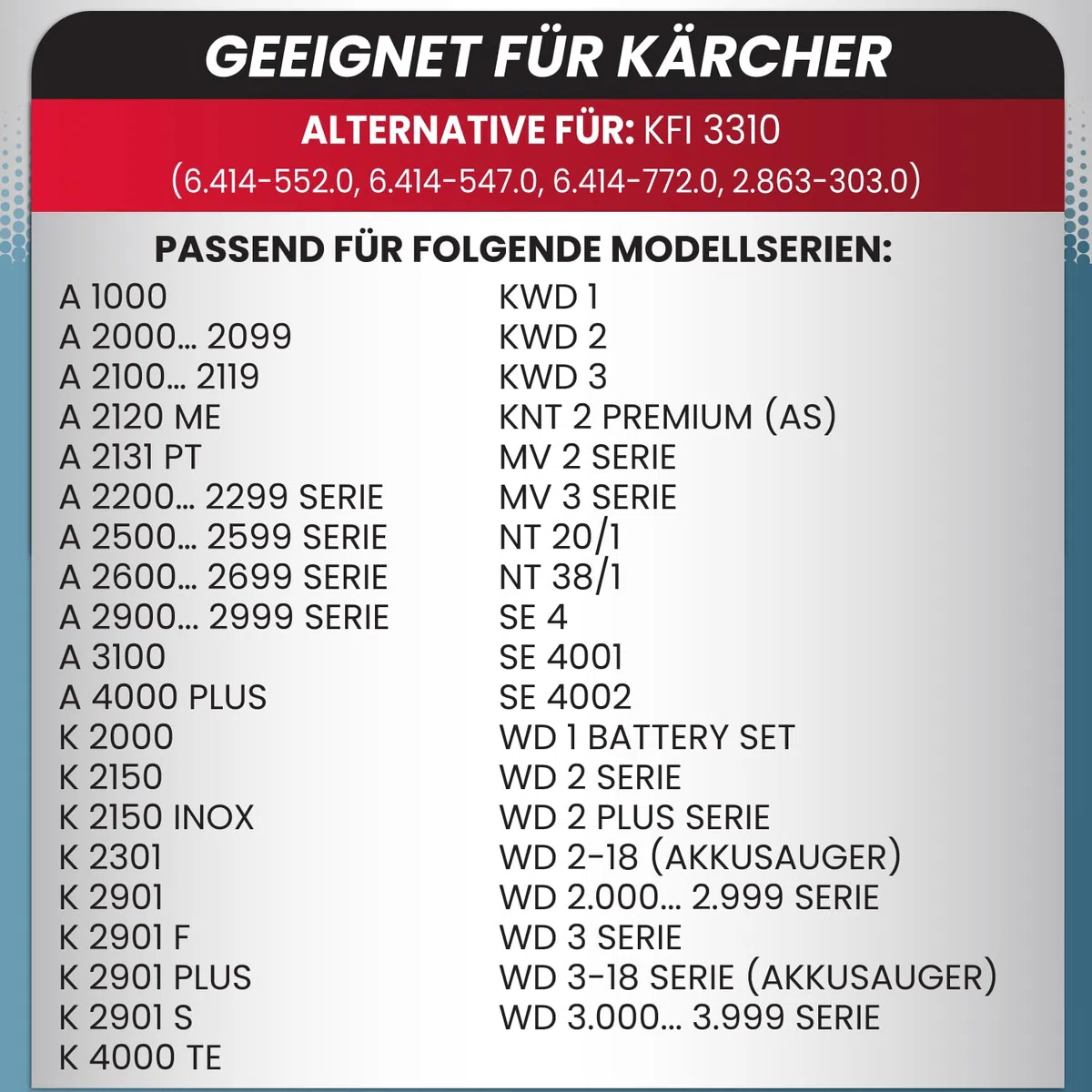 Filtro aspiradora Karcher WD3 WD2, 3 filtros cartucho compatibles con Kärcher, repuesto KFI 3310 para seco húmedo SE 4001 SE 4002 MV2 MV3, sustituye 6.414-552.0 6.414-772.0 - McFilter 3 uds