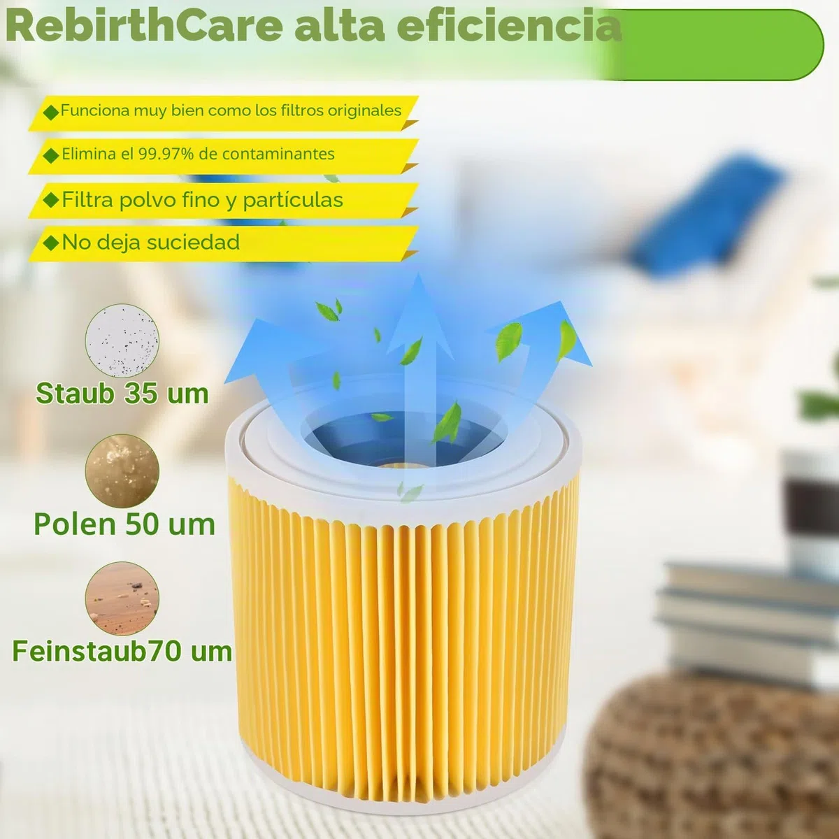 Rebirthcare WD3 filtro para Kärcher WD3 Premium WD2 WD3 WD3P WD1 MV2 MV3 A2604 A2004 A2204 A2054 SE4001 SE4002 cartucho filtro recambio aspiradora para karcher 6.414-552.0/64145520 (HT-2p)