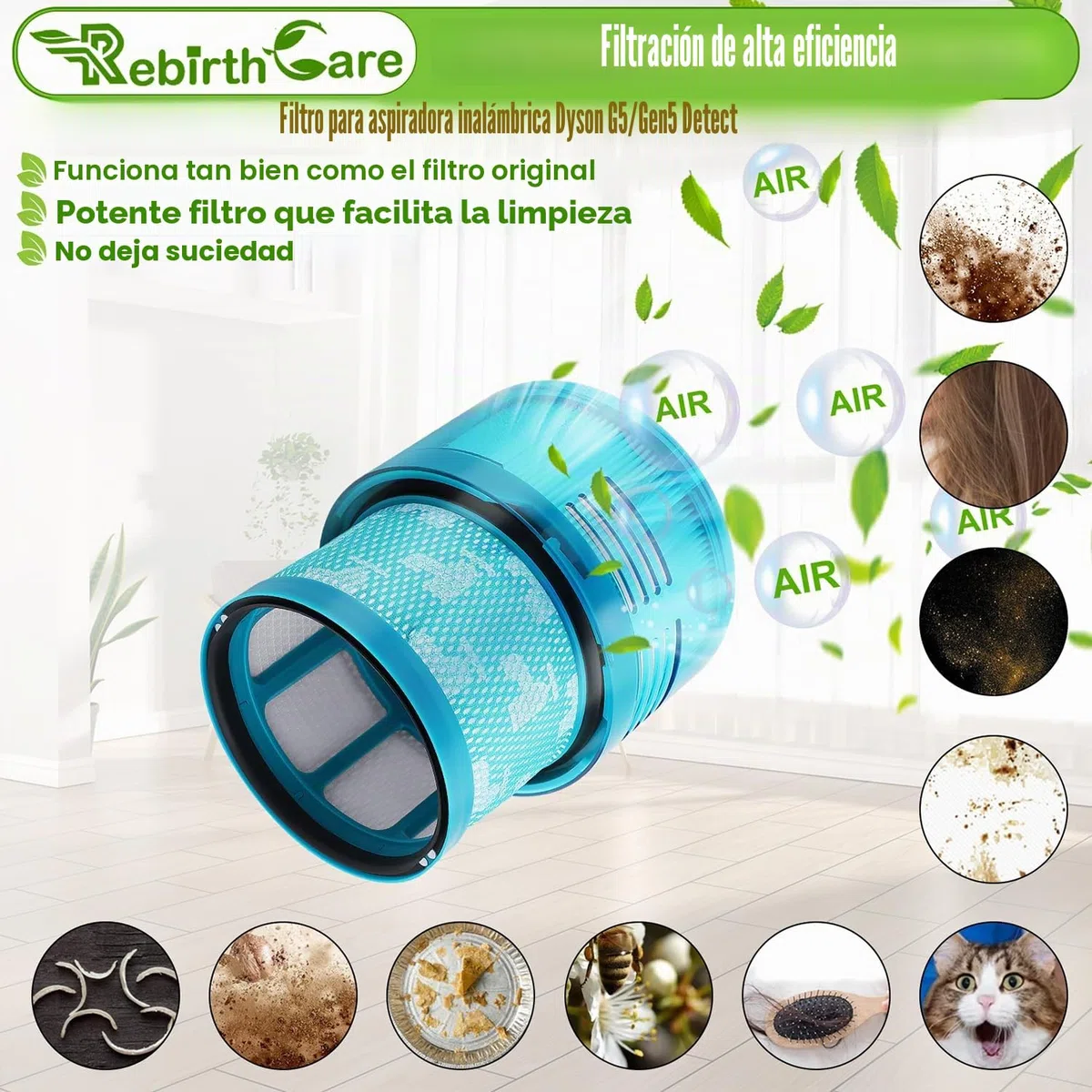 Filtro Gen5 Detect para Dyson GEN5 Detect Absolute Aspiradora a Batería Filtro de repuesto compatible con dyson gen5, nº de pieza 972352-01