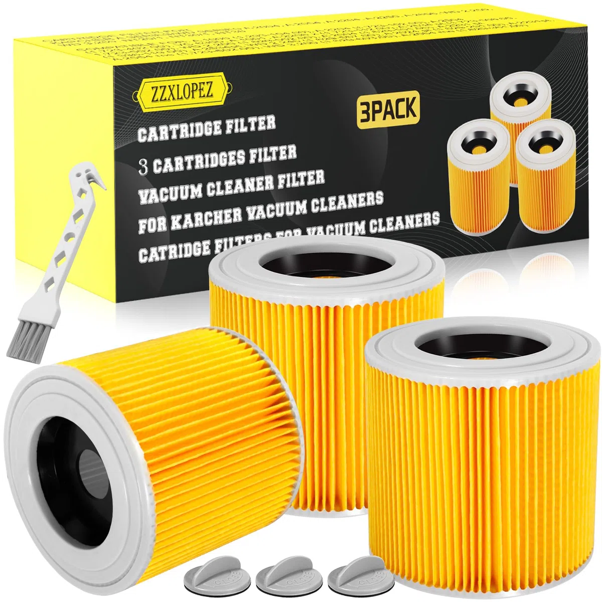 Filtros para Aspiradoras, 3x Filtros de Cartucho Kärcher [WD3, WD2, WD1, MV3, MV2, A, K, KNT, NT, SE, VC], Filtro Cartucho Lavables y Reutilizables Sustituido 6.414-552.0 -547.0-772.0