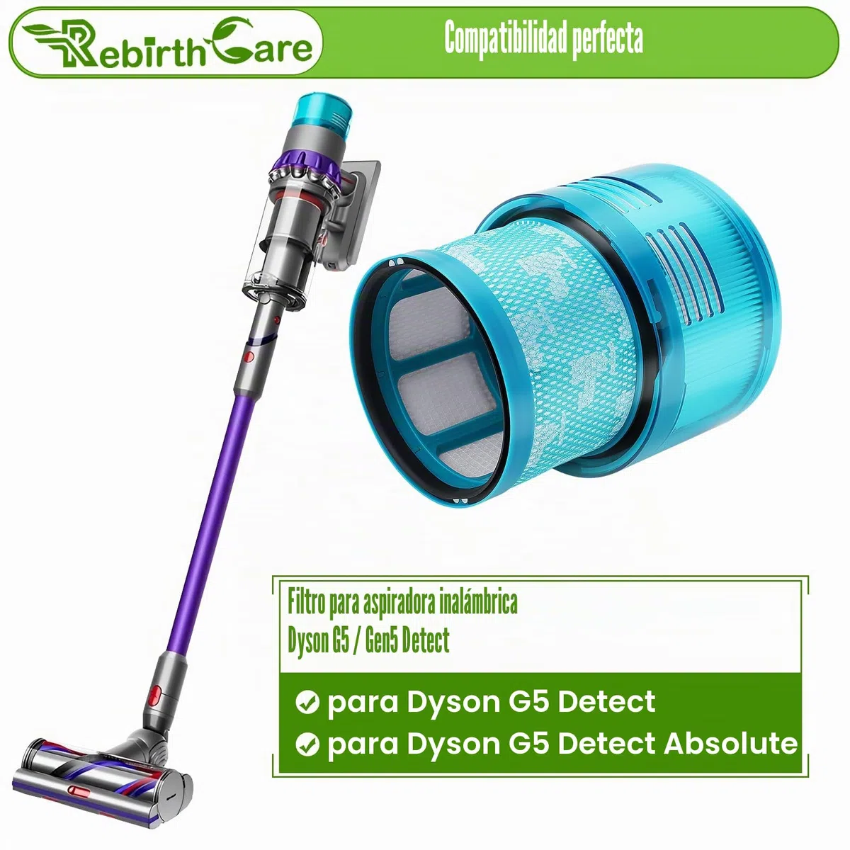 Filtro Gen5 Detect para Dyson GEN5 Detect Absolute Aspiradora a Batería Filtro de repuesto compatible con dyson gen5, nº de pieza 972352-01