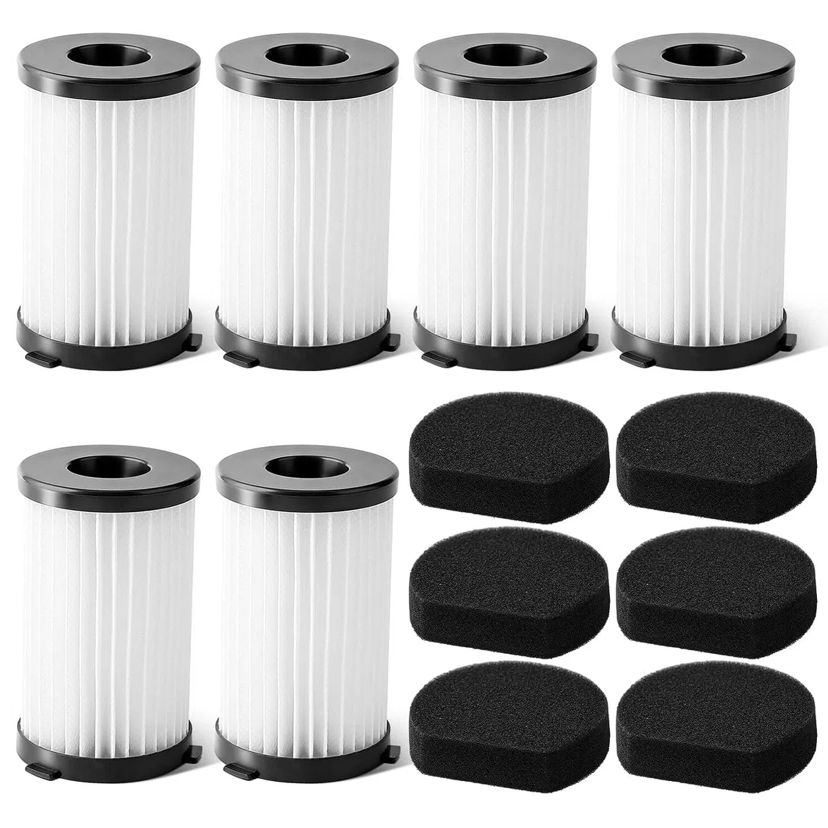 6 Filtros y 6 Filtros de Esponjas Accesorios para MooSoo D600/D601 para Ariete Handyforce 2759/2761 para Conga Thunderbrush 520/550/560 para Iwoly V600