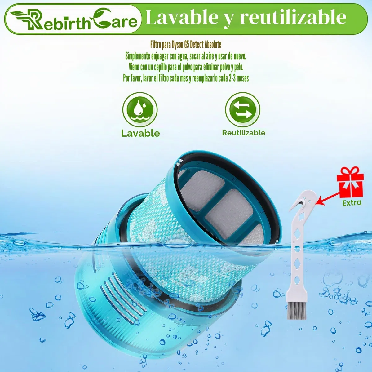 Filtro Gen5 Detect para Dyson GEN5 Detect Absolute Aspiradora a Batería Filtro de repuesto compatible con dyson gen5, nº de pieza 972352-01