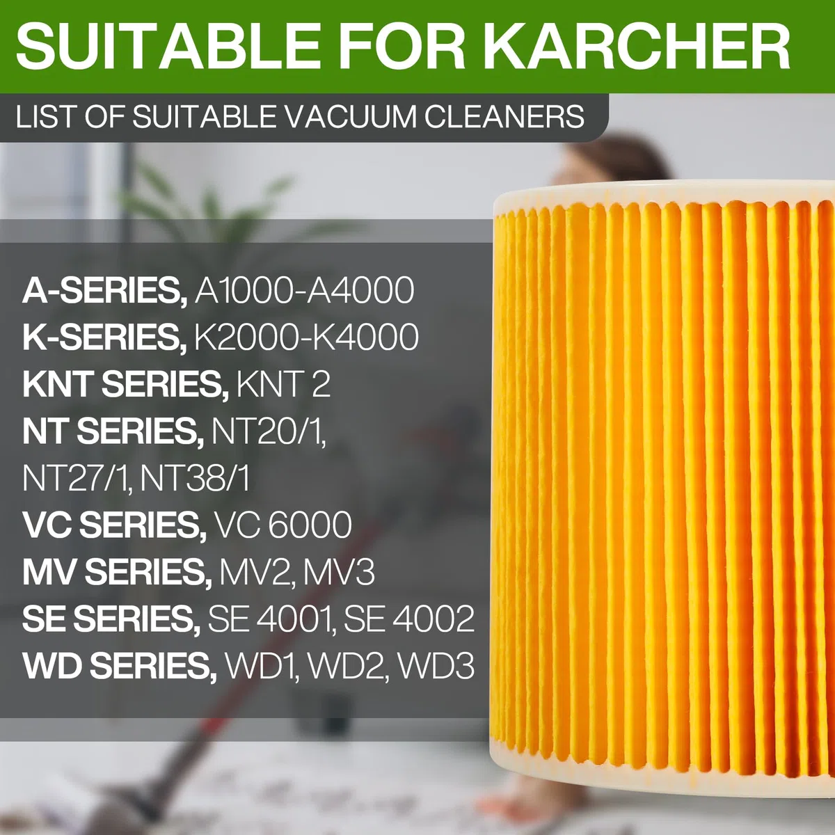 Filtros para Aspiradoras, 3x Filtros de Cartucho Kärcher [WD3, WD2, WD1, MV3, MV2, A, K, KNT, NT, SE, VC], Filtro Cartucho Lavables y Reutilizables Sustituido 6.414-552.0 -547.0-772.0